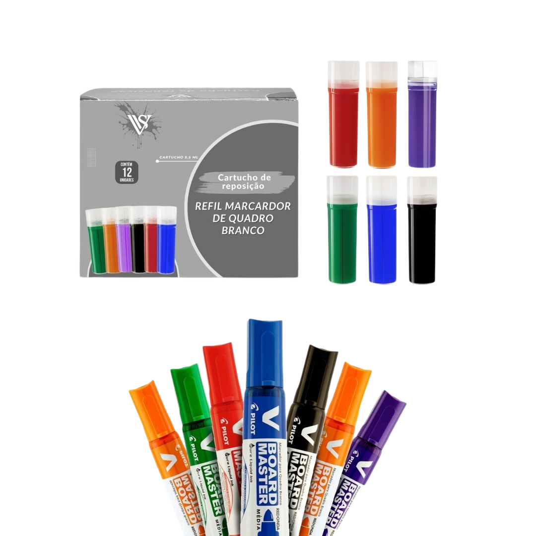 Combo 6 Pinceis Para Quadro Branco Recarregável + 18 Cargas