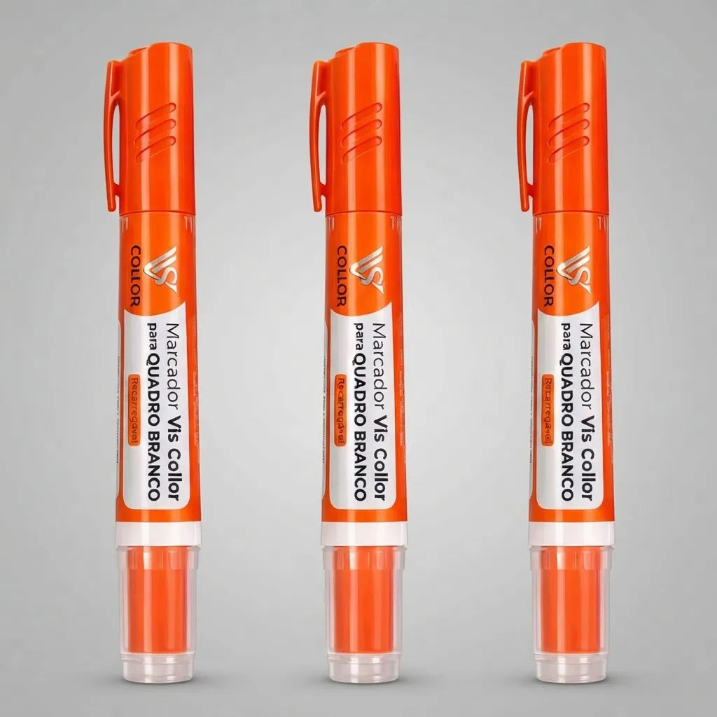Marcador Canetão Para Quadro Branco Recarregavel Kit 3 Laranja