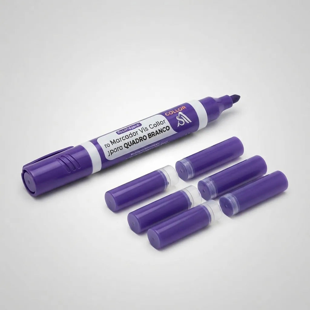 Pincel Marcador Quadro Branco Recarregável+6 Recargas Extras Violeta