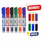 6 Marcadores Pincel Para Quadros Branco Lousa Escola + 6 Refil Extras de Brinde