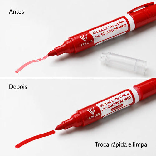6 Pincel Canetão De Quadro Branco Lousa+ 6 Cargas + Brinde [preto, Azul, Vermelho]