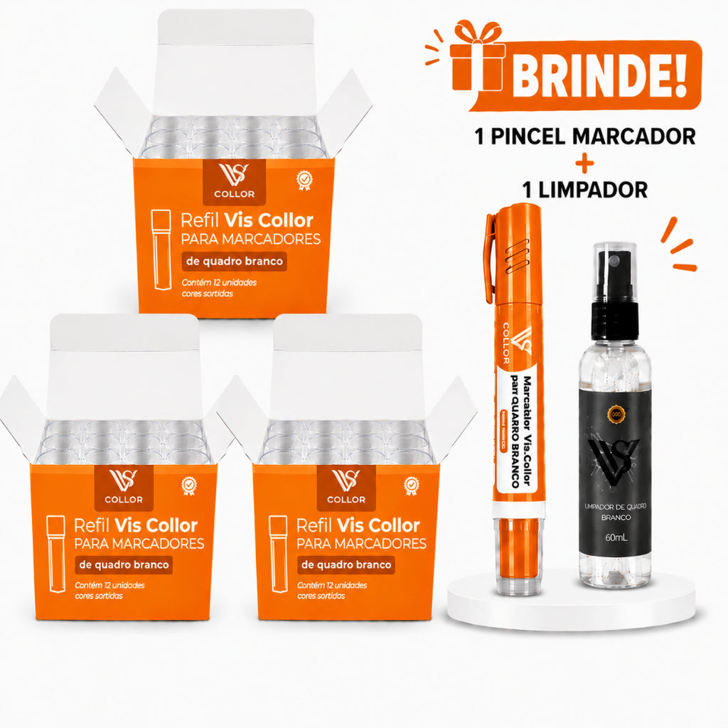 36 Recargas Tinta Para Marcador Pincel Quadro Branco Lousa + Pincel e Limpador Gratis