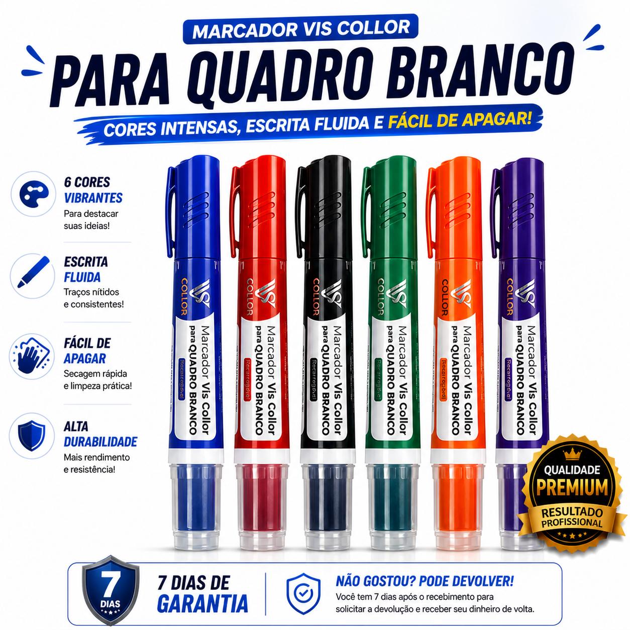 6 Marcador pincel de quadro branco lousa + 6 Recargas Extras + Brinde