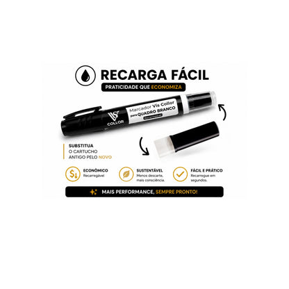 6 Marcadores Pincel Quadro de Branco LousaEscola + 6 Refil Extras de Brinde