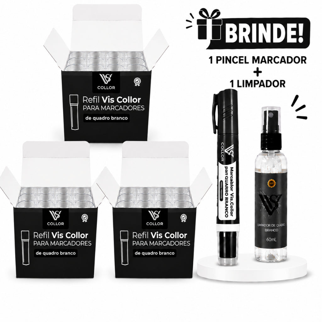 36 Recargas Tinta Para Marcador Pincel Quadro Branco Lousa + Pincel e Limpador Gratis