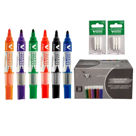 Combo 6 Pinceis Para Quadro Branco + 24 Recargas + 6 Pontas