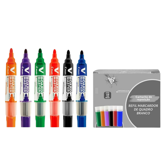 Combo 6 Pinceis Para Quadro Branco Recarregável + 12 Cargas