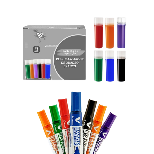 Combo 6 Pinceis Para Quadro Branco Recarregável + 18 Cargas