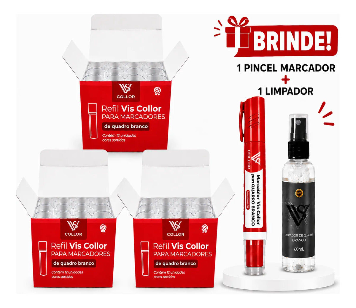 36 Recarga Tinta De Pincel De Quadro Branco Lousa +brinde Vermelho