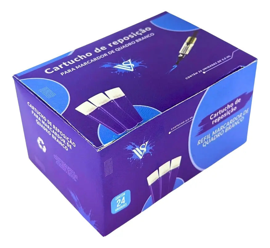 Recarga Refil P/pincel Marcador De Quadro Branco Pilot Cx 24 Azul