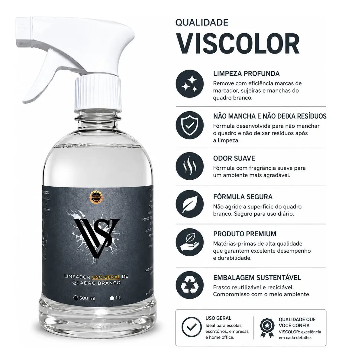Limpador Quadro De Branco Lousa Tira Mancha 500ml 12uni Limpador