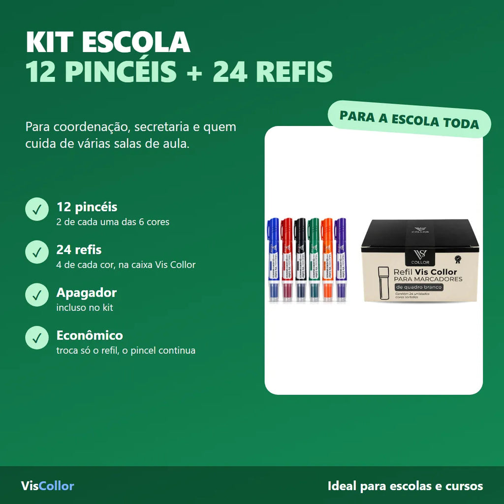 Kit 12 Pincel Quadro Branco Recarregável + 24 Refis Apagador