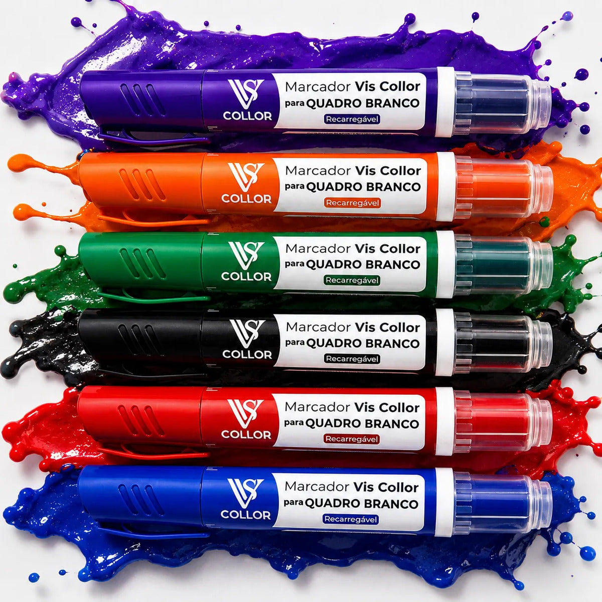 Kit 6 Marcadores Pincel Viscollor Recarregável Quadro Branco 2verdes 2laranjas 2violetas