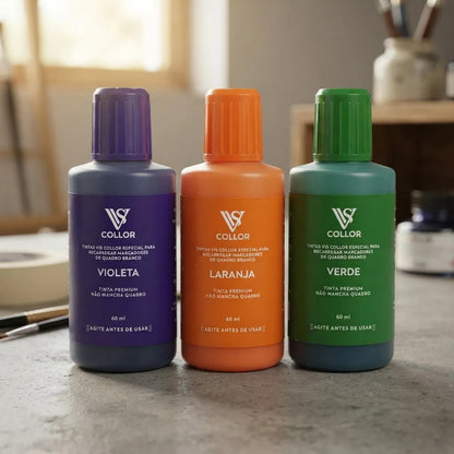 Tinta Premium Para Marcador De Quadro Branco Kit3 Nao Mancha Verde Laranja Violeta