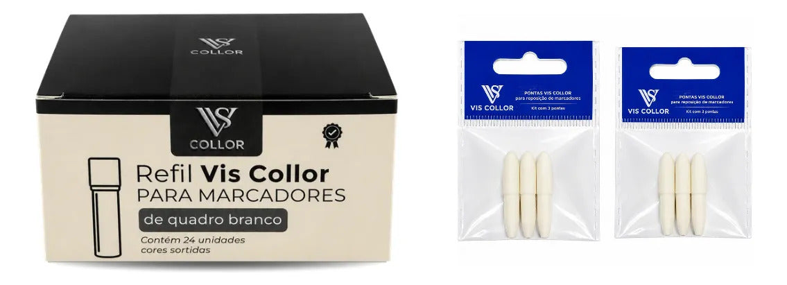 24 Recargas Para Pincel Quadro Branco Lousa+6 Pontas Macias 6 Cores