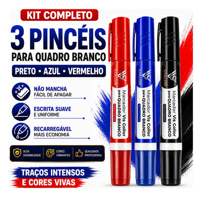 Kit 6 Marcadores Pincel Viscollor Recarregável Quadro Branco Preto