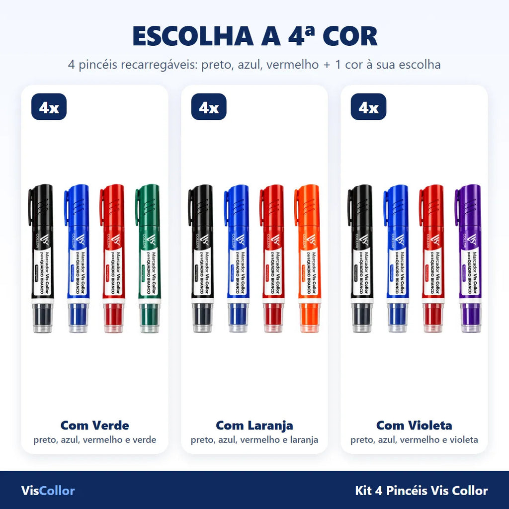 Kit 4 Pincel Quadro Branco Recarregável Professor Sala Aula