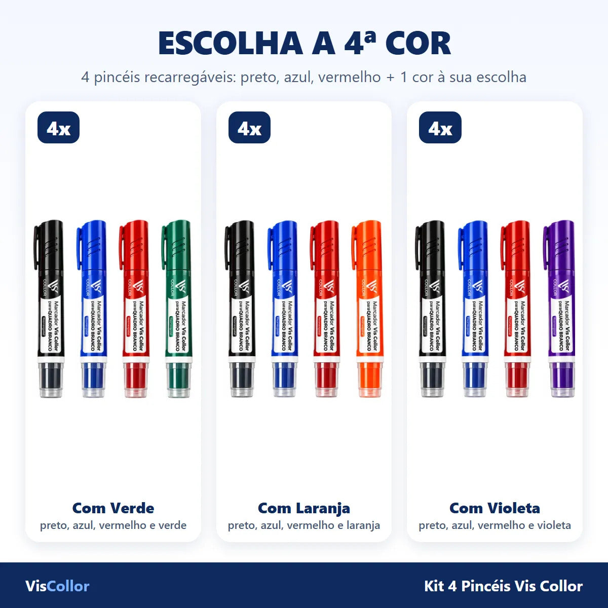 Kit 4 Pincel Quadro Branco Recarregável Professor Sala Aula