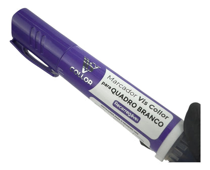 Pincel Marcador Quadro Branco Recarregável+6 Recargas Extras Violeta