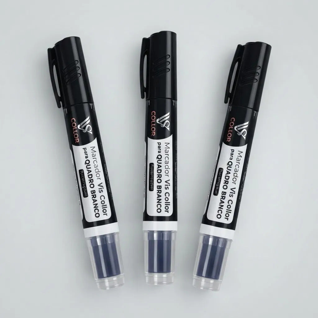 Marcador Canetão Para Quadro Branco Recarregavel  Kit 3 Preto