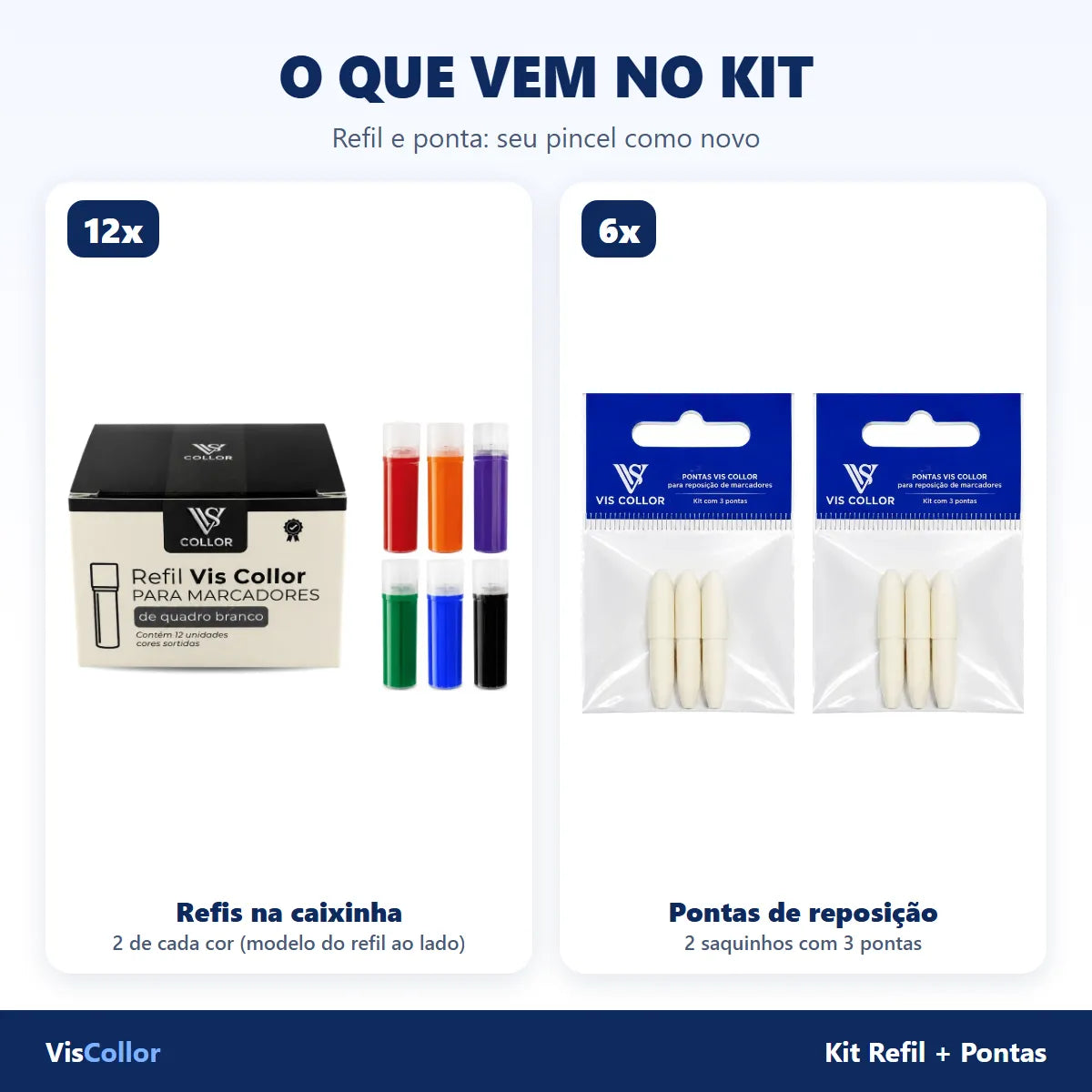 Refil Pincel Quadro Branco Caixa 12 Cores + 6 Pontas