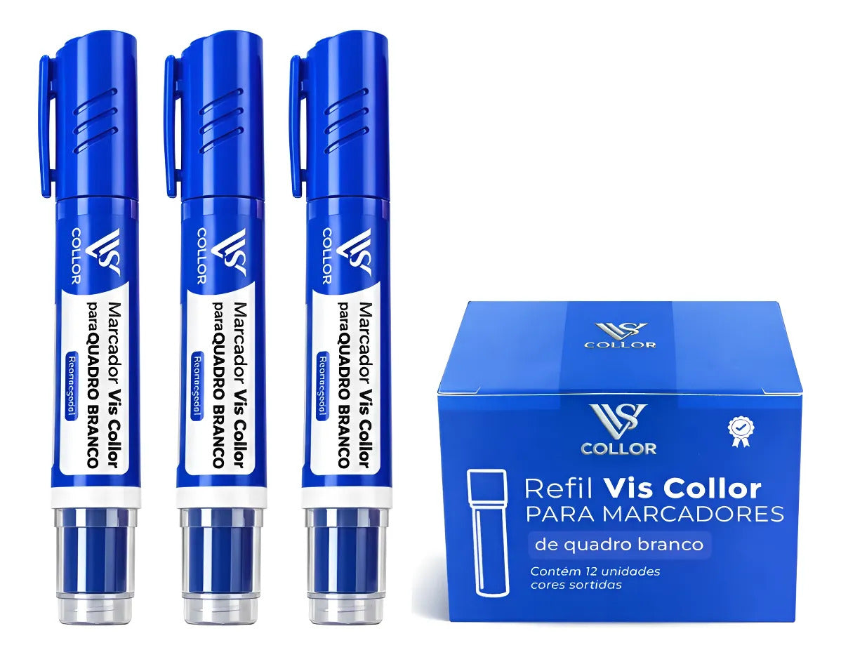 Kit 3 Pincel Quadro Branco + 12 Refil Mesma Cor