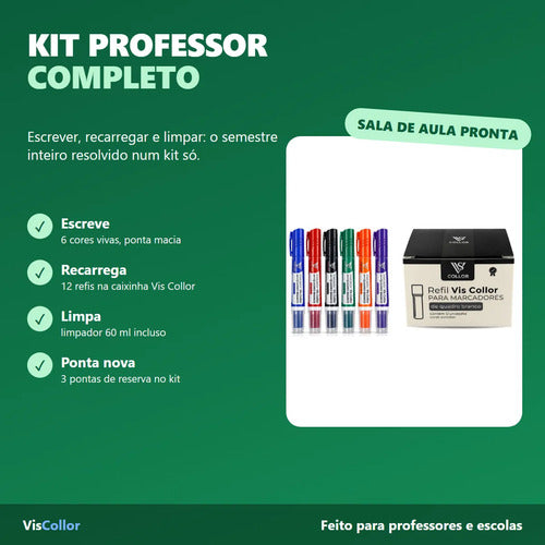Kit Pincel Quadro Branco Recarregável 6 Cores + 12 Refis