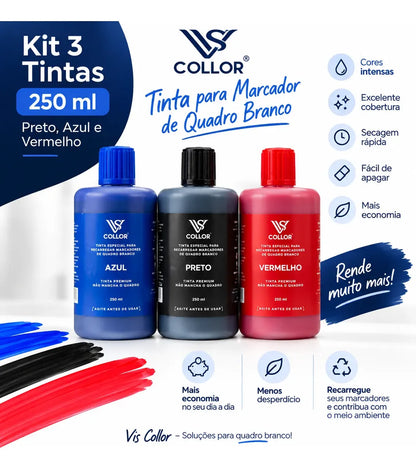 Kit 3 Tintas Vis Collor 250ml Recarga Pincel Quadro P Branco