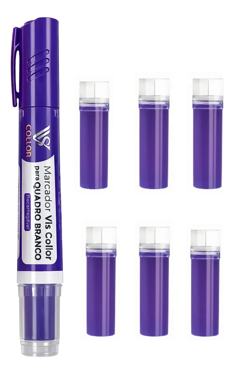 Pincel Marcador Quadro Branco Recarregável+6 Recargas Extras Violeta