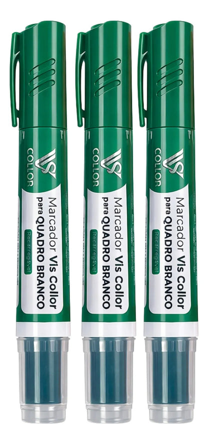 Marcador Canetão Para Quadro Branco Recarregavel  Kit 3 Verde