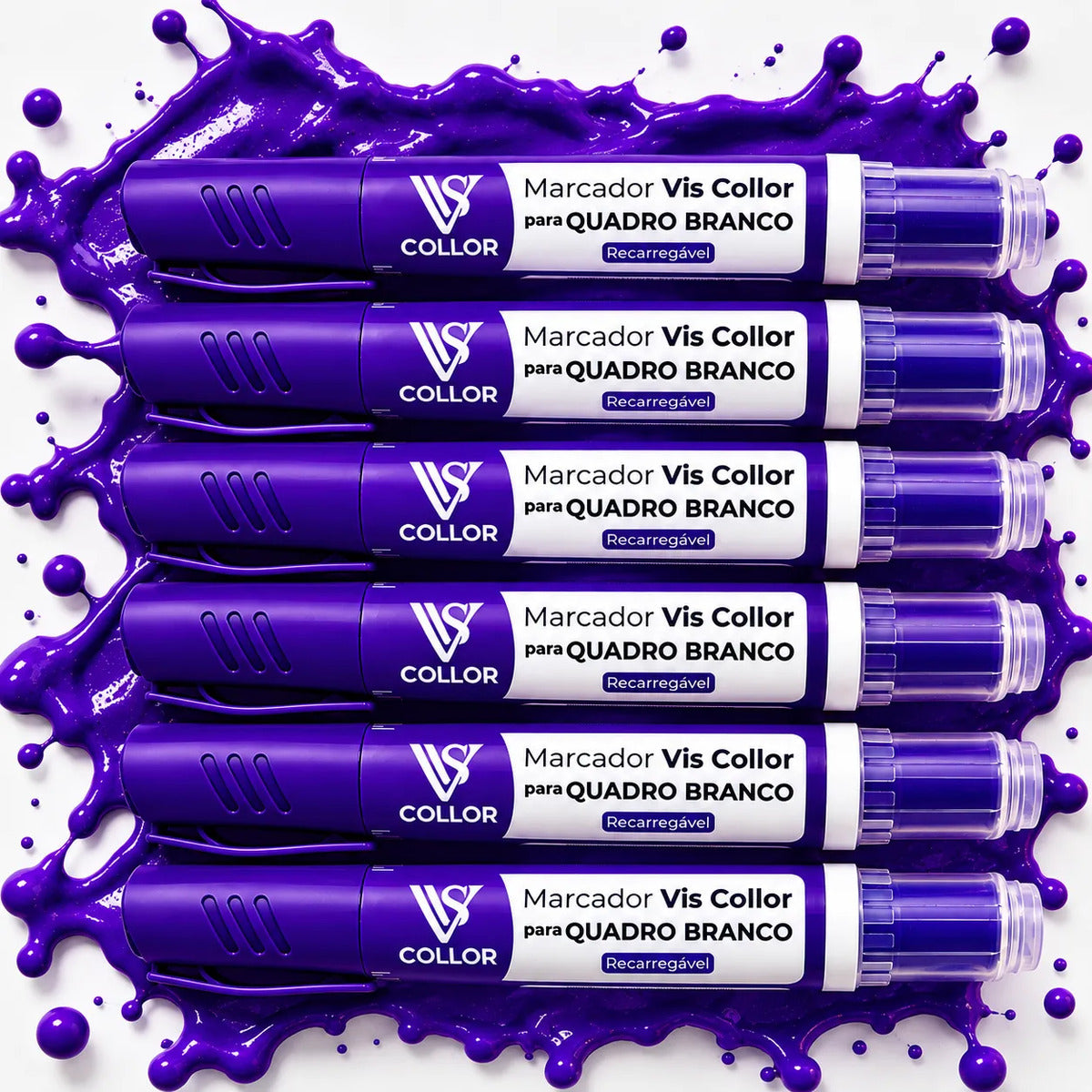 Kit 6 Marcadores Pincel Viscollor Recarregável Quadro Branco Violeta