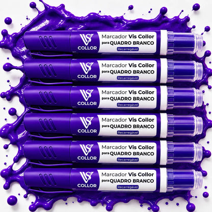 Kit 6 Marcadores Pincel Viscollor Recarregável Quadro Branco Violeta