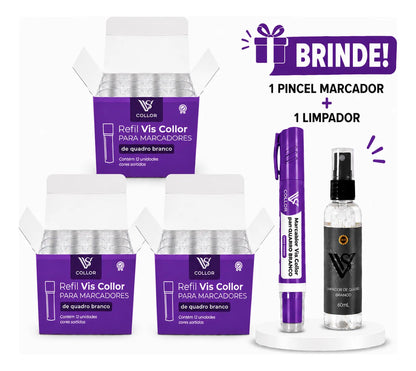 36 Recarga Tinta De Pincel De Quadro Branco Lousa +brinde Violeta