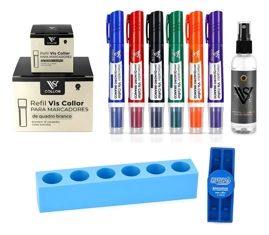 Pincel Quadro Branco Kit Professor 18 Recargas Suporte