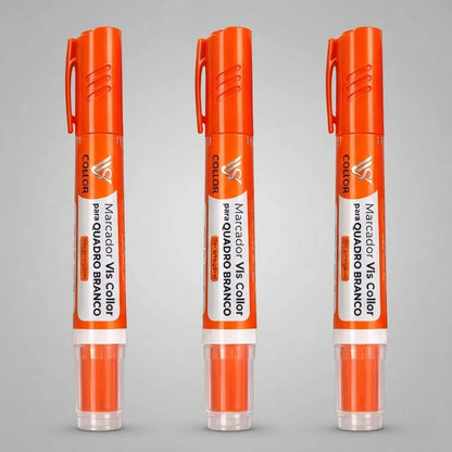 Marcador Canetão Para Quadro Branco Recarregavel  Kit 3 Laranja