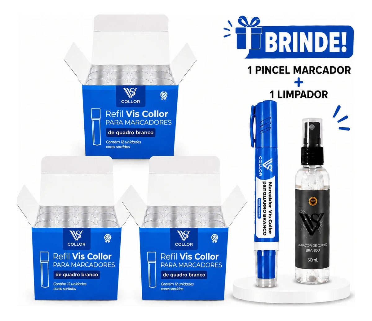 36 Recarga Tinta De Pincel De Quadro Branco Lousa +brinde Azul