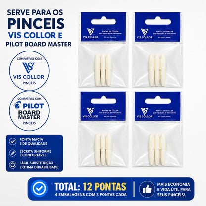 6 Pincel Quadro Branco Lousa Escola +6 Recargas + Pontas 6 Cores
