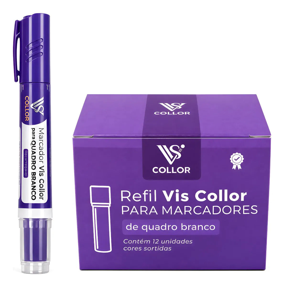 Pincel Quadro Branco Cores Vibrantes + 12 Recargas Mesma Cor