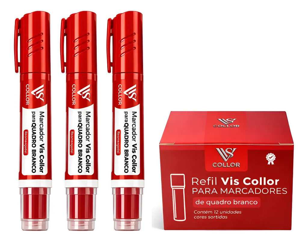 Kit 3 Pincel Quadro Branco + 12 Refil Mesma Cor