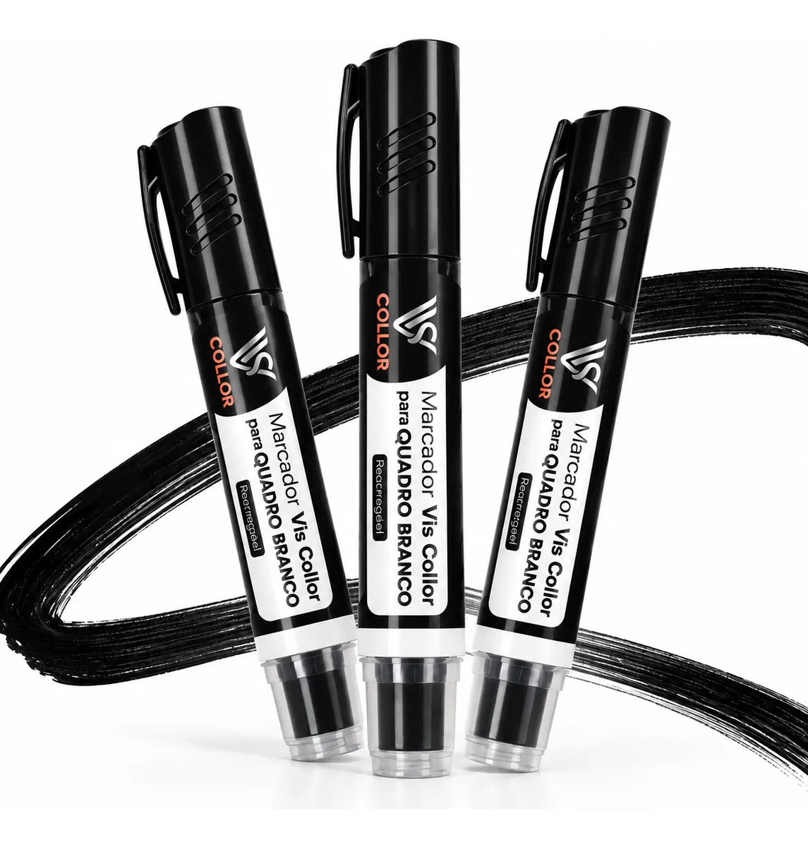 Marcador Canetão Para Quadro Branco Recarregavel  Kit 3 Preto