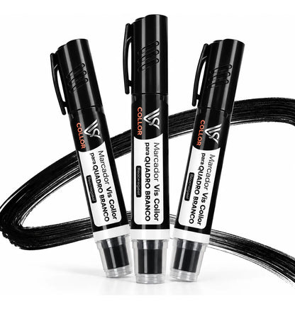 Marcador Canetão Para Quadro Branco Recarregavel  Kit 3 Preto