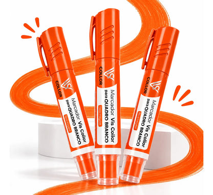 Marcador Canetão Para Quadro Branco Recarregavel  Kit 3 Laranja