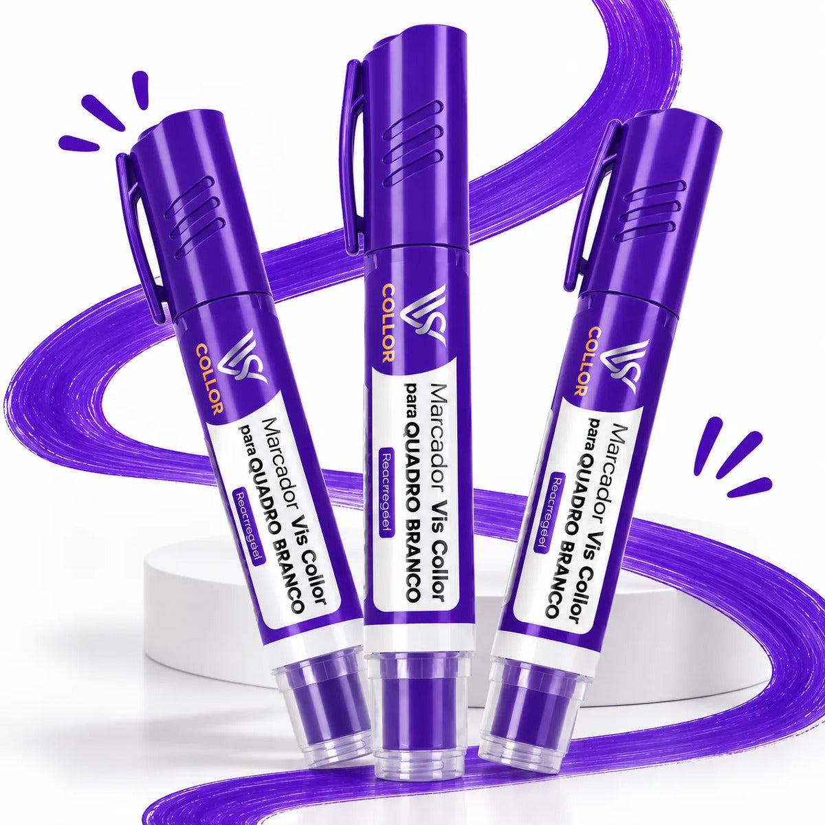 Marcador Canetão Para Quadro Branco Recarregavel  Kit 3 Violeta