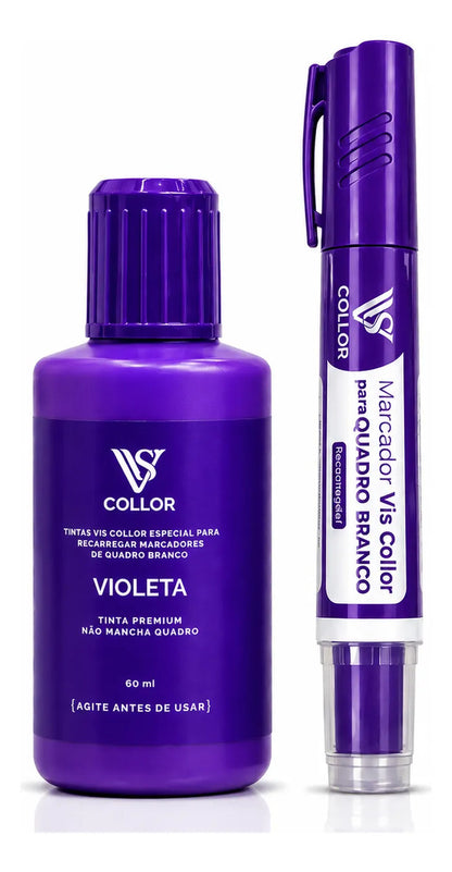 Pincel Marcador Quadro Branco Recarregável + Tinta 60ml Vis Violeta