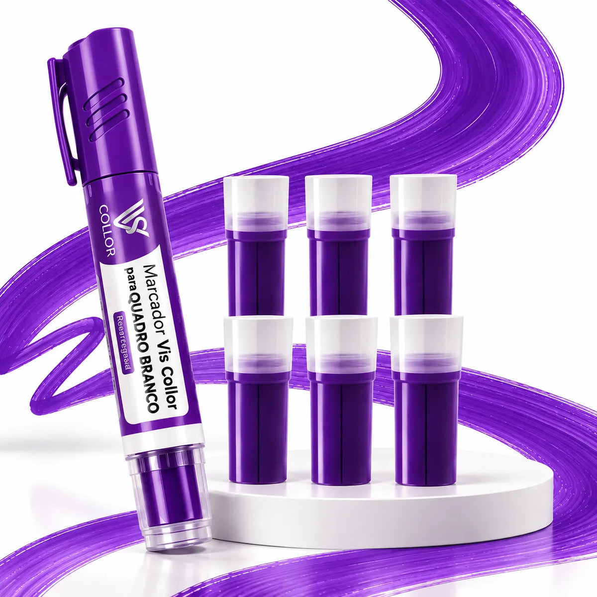 Pincel Marcador Quadro Branco Recarregável+6 Recargas Extras Violeta