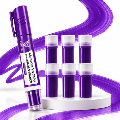 Pincel Marcador Quadro Branco Recarregável+6 Recargas Extras Violeta