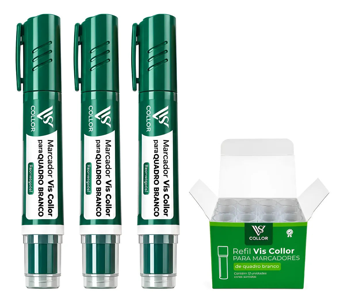 Kit 3 Pincel Quadro Branco + 12 Refil Mesma Cor