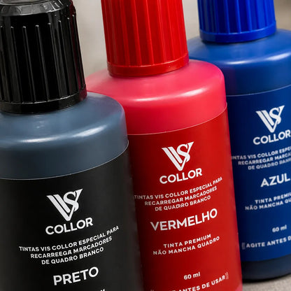 Tinta Premium Para Marcador De Quadro Branco Kit3 Nao Mancha Preto Azul Vermelho