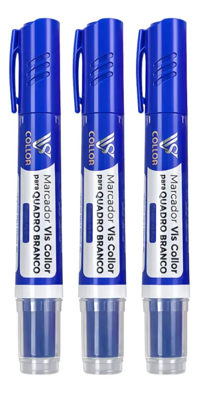 Marcador Canetão Para Quadro Branco Recarregavel  Kit 3 Azul