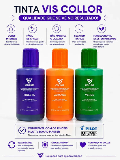 Pincel Marcador Quadro Branco Recarregável + Tinta 60ml Vis Laranja